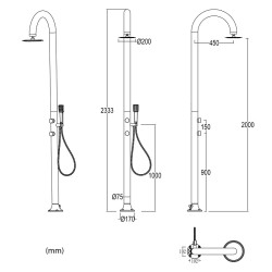 Aluminum Shower Model LUNA D Color Black Gold